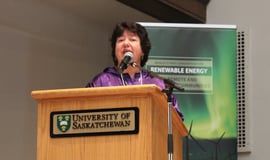 AVEC CEO Meera Kohler presenting at the “Renewable Energy in Remote and Indigenous Communities” symposium at the University of Saskatchewan, September 5, 2017